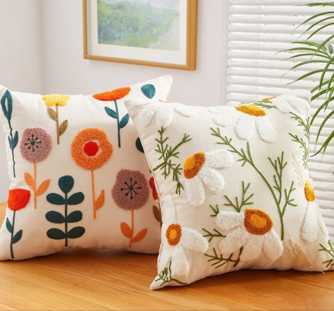 Floral Embroidered Cushion Cover