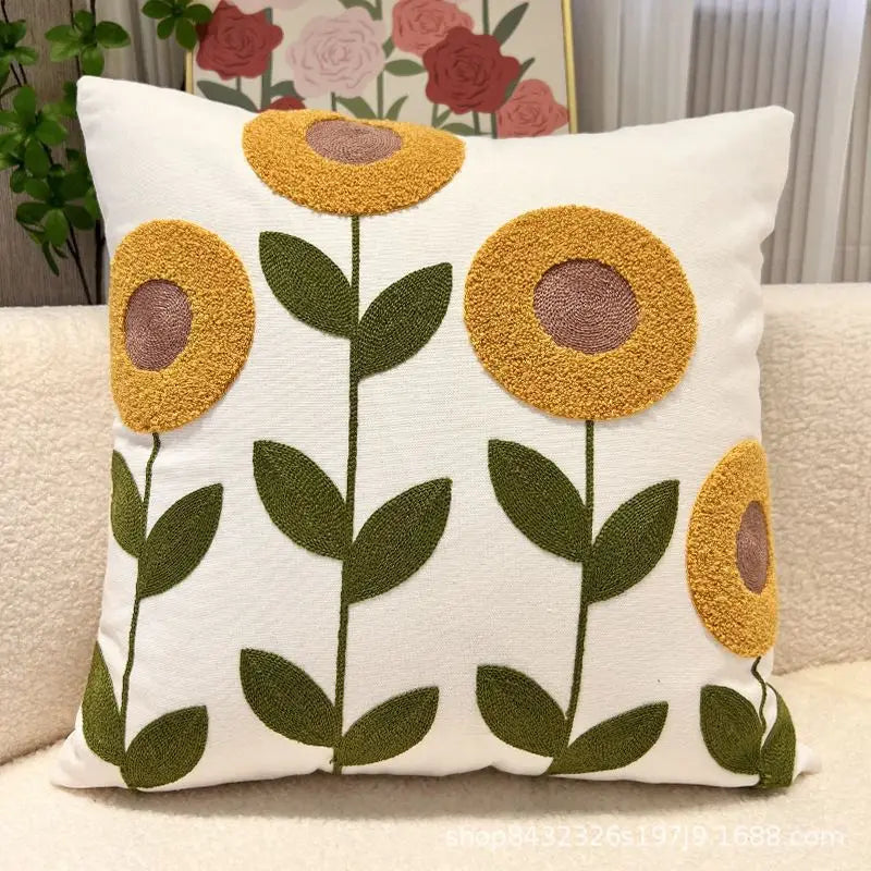 Floral Embroidered Cushion Cover