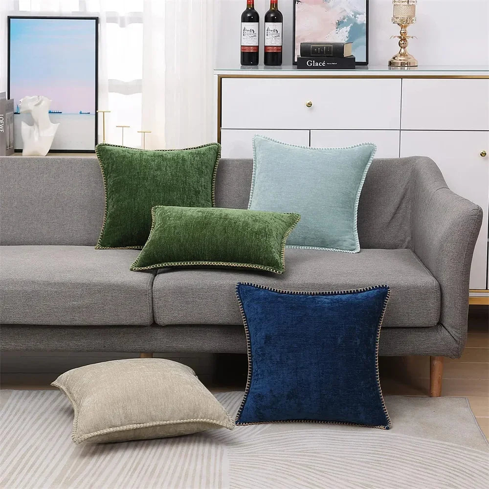 Blue Chenille Pillow Cover