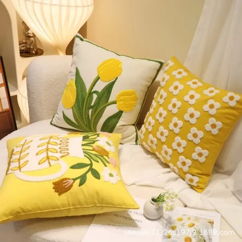 Floral Embroidered Cushion Cover