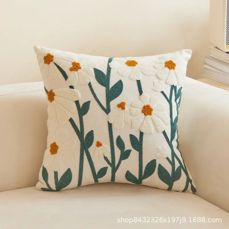 Floral Embroidered Cushion Cover