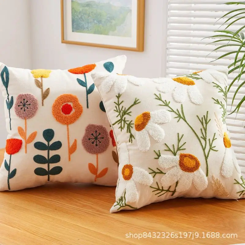 Floral Embroidered Cushion Cover