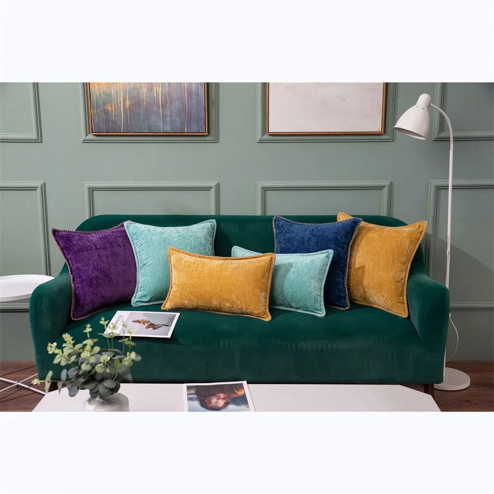 Blue Chenille Pillow Cover