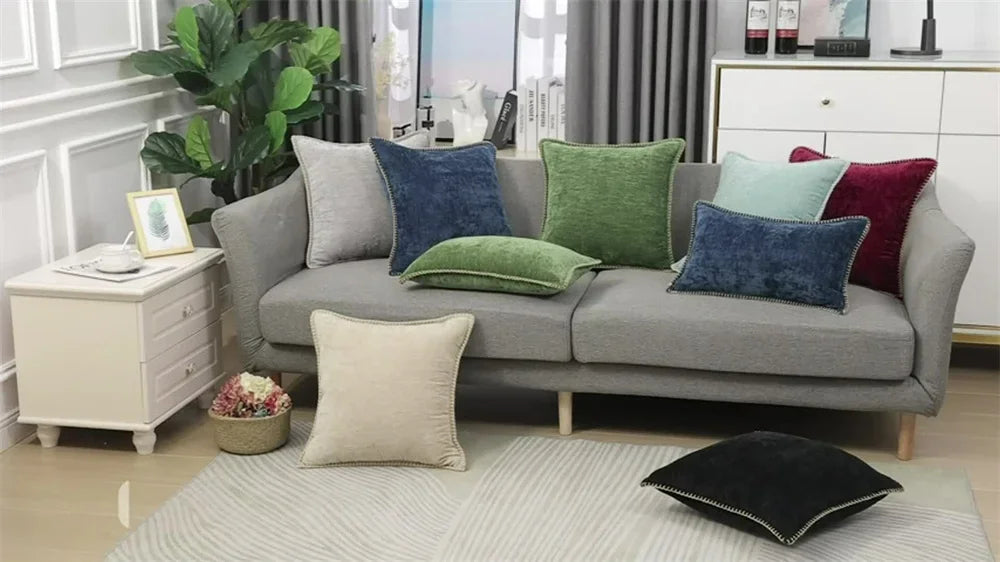 Blue Chenille Pillow Cover