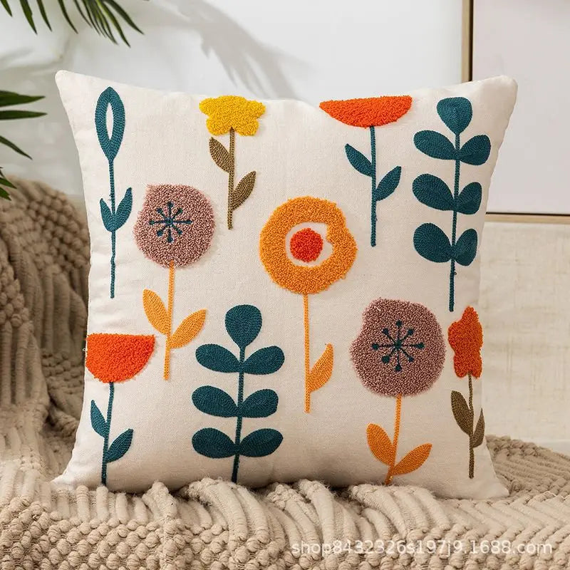 Floral Embroidered Cushion Cover