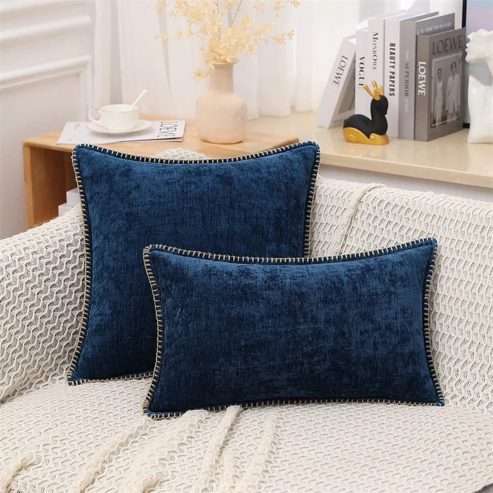 Blue Chenille Pillow Cover