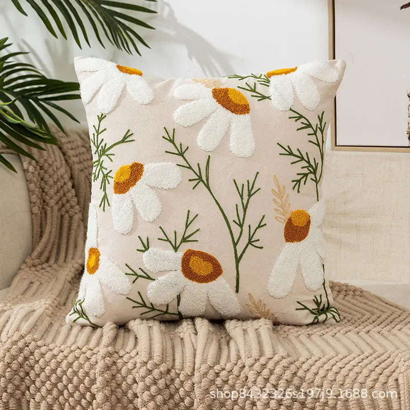 Floral Embroidered Cushion Cover