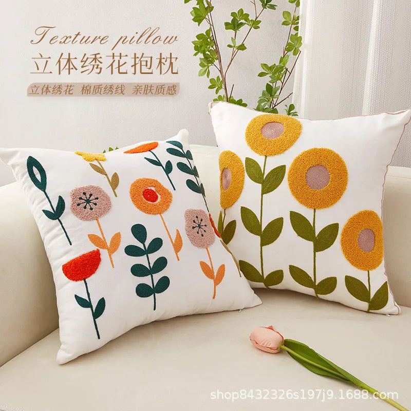 Floral Embroidered Cushion Cover