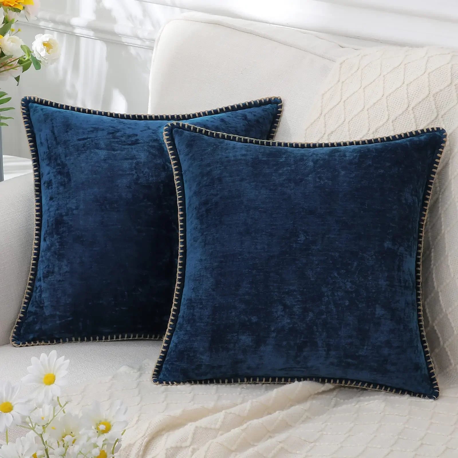 Blue Chenille Pillow Cover