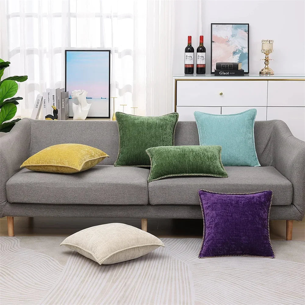 Blue Chenille Pillow Cover