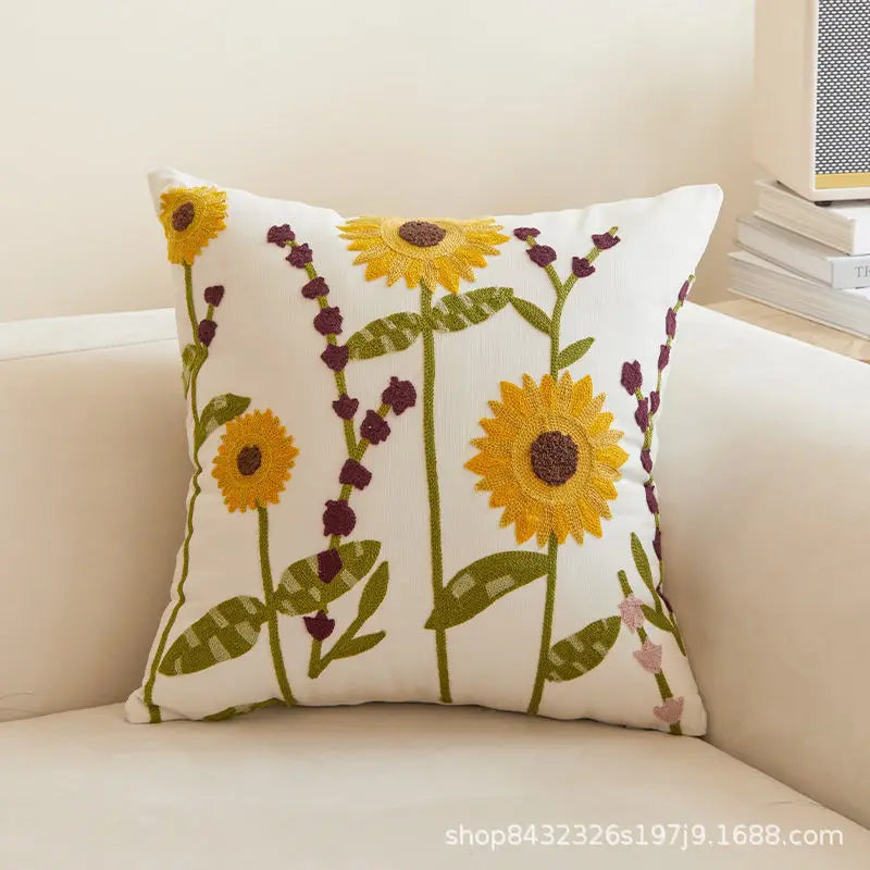 Floral Embroidered Cushion Cover