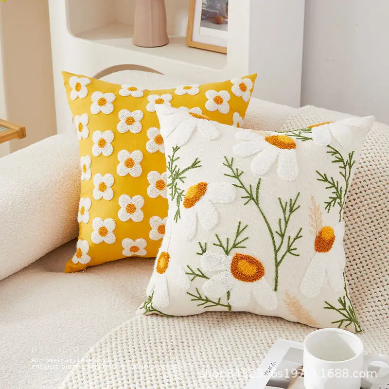 Floral Embroidered Cushion Cover