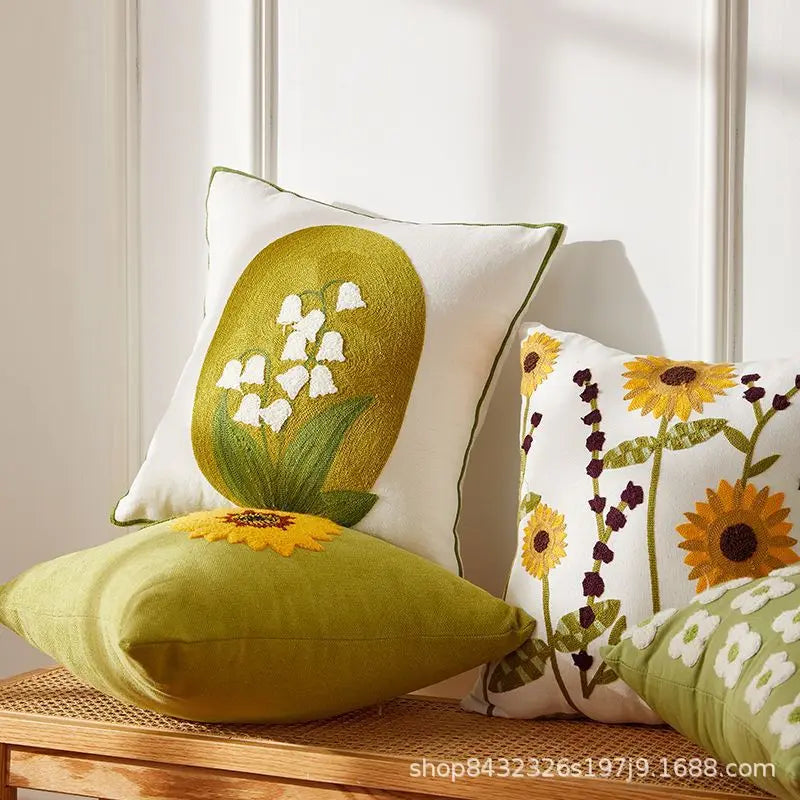 Floral Embroidered Cushion Cover