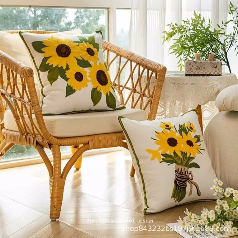 Floral Embroidered Cushion Cover