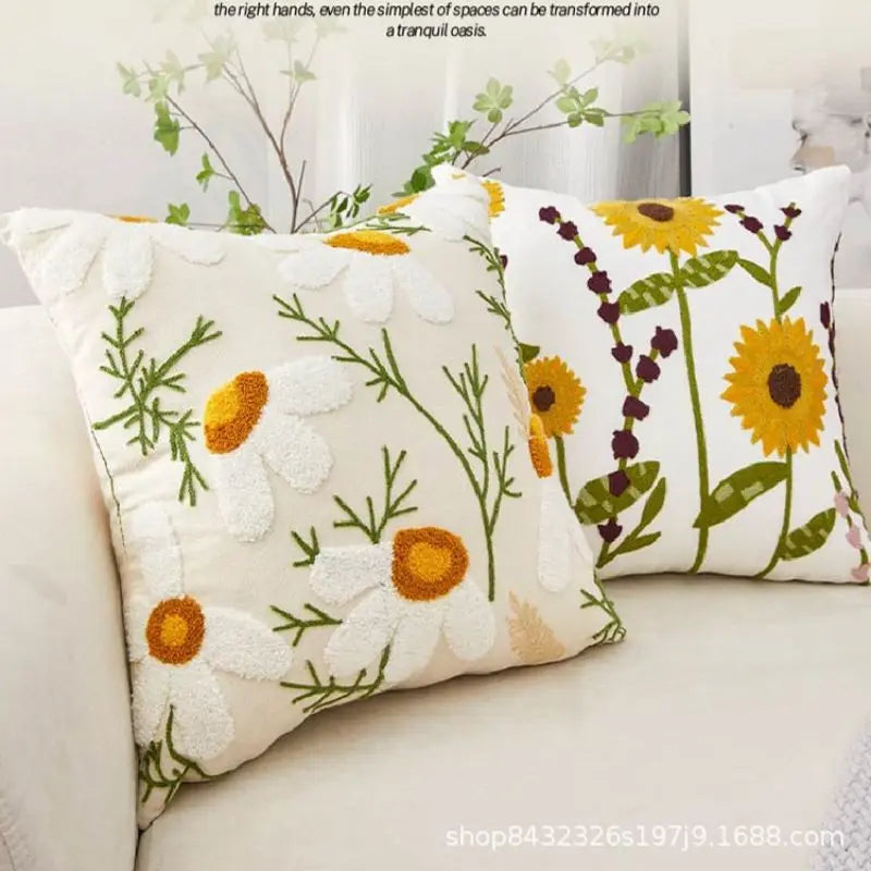 Floral Embroidered Cushion Cover