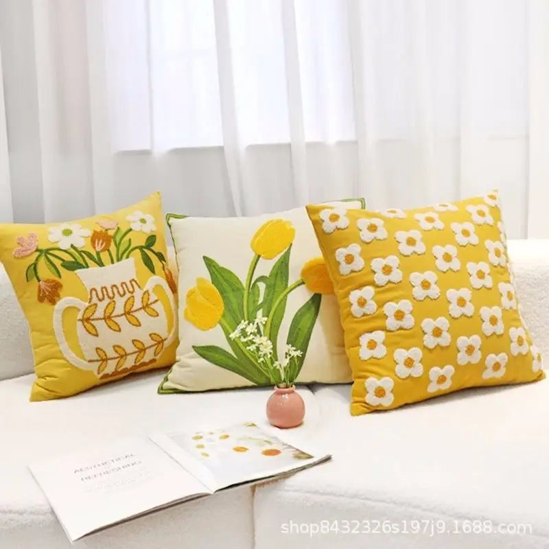 Floral Embroidered Cushion Cover