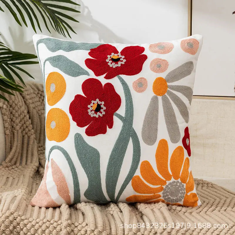 Floral Embroidered Cushion Cover