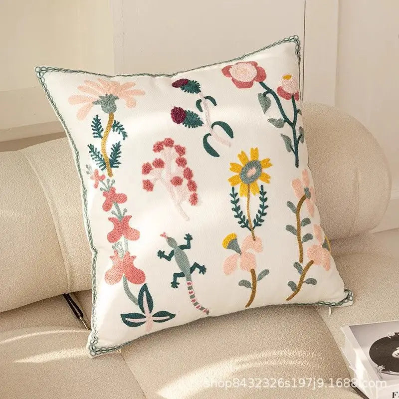 Floral Embroidered Cushion Cover