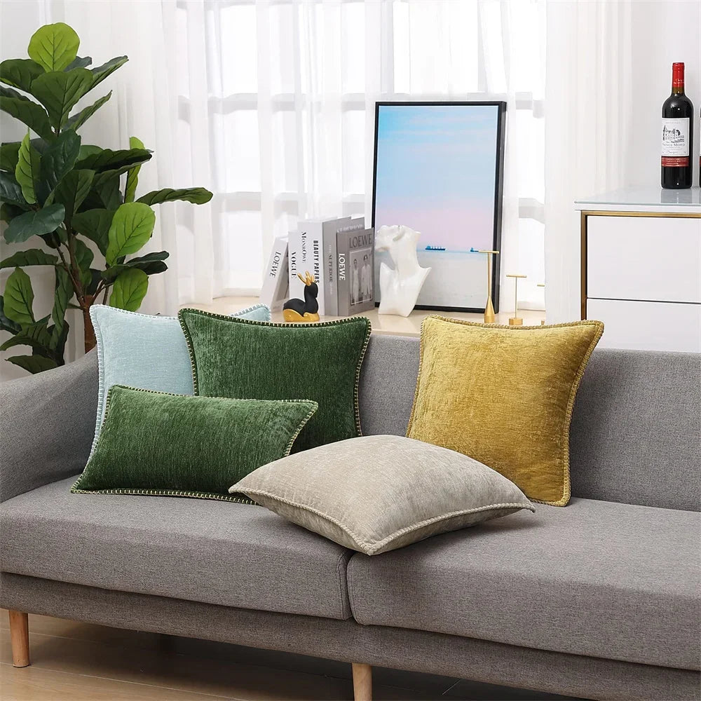 Blue Chenille Pillow Cover