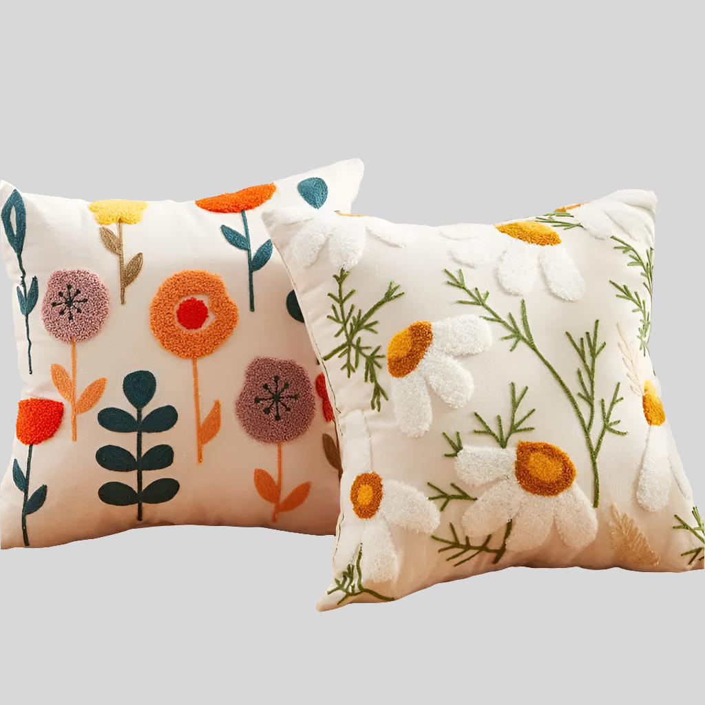 Floral Embroidered Cushion Cover