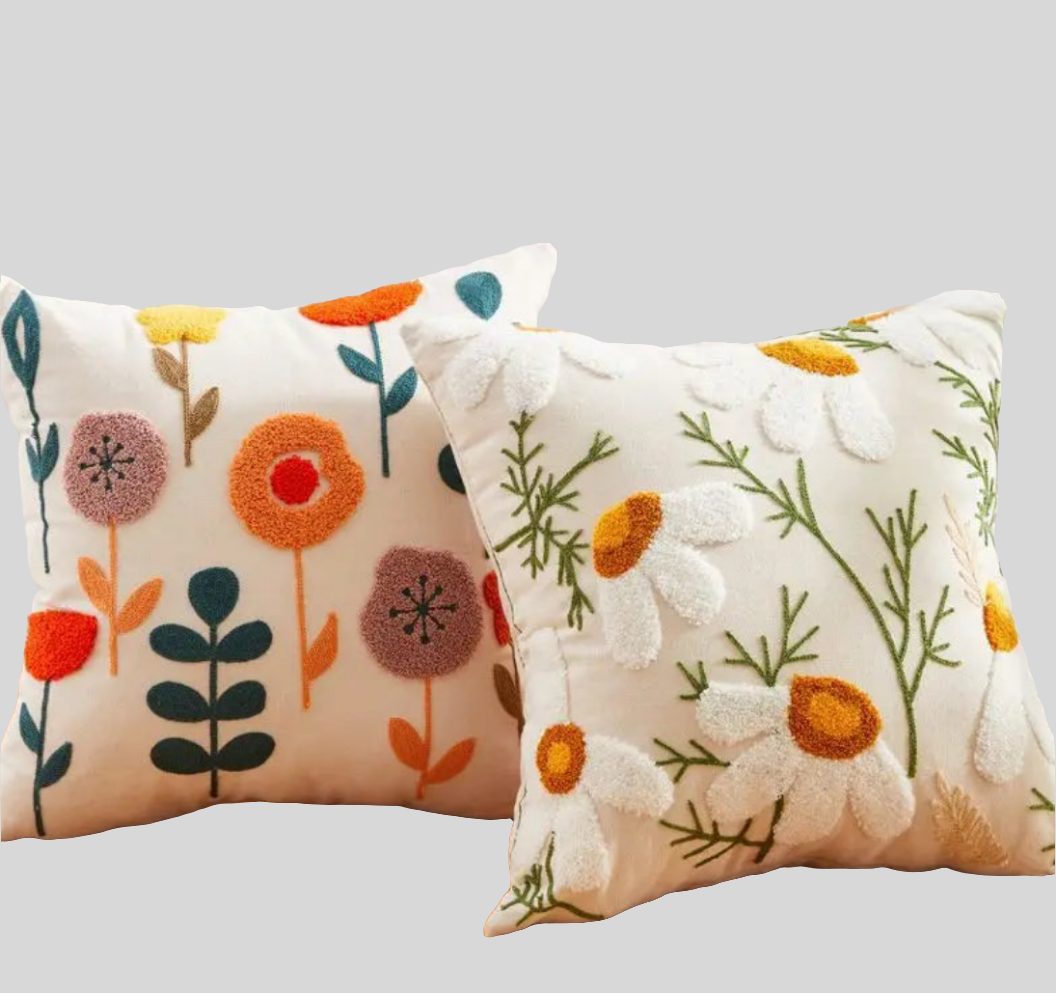 Floral Embroidered Cushion Cover