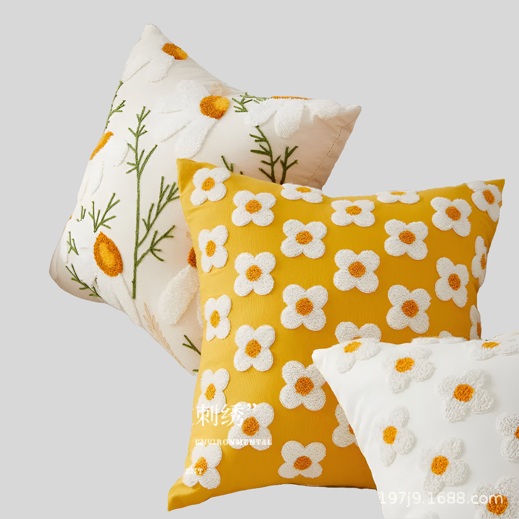 Floral Embroidered Cushion Cover